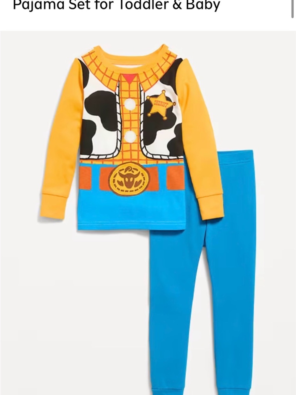 Toy Story Woody Cowboy Toddler Pajama Set in Yellow & Blue 5T